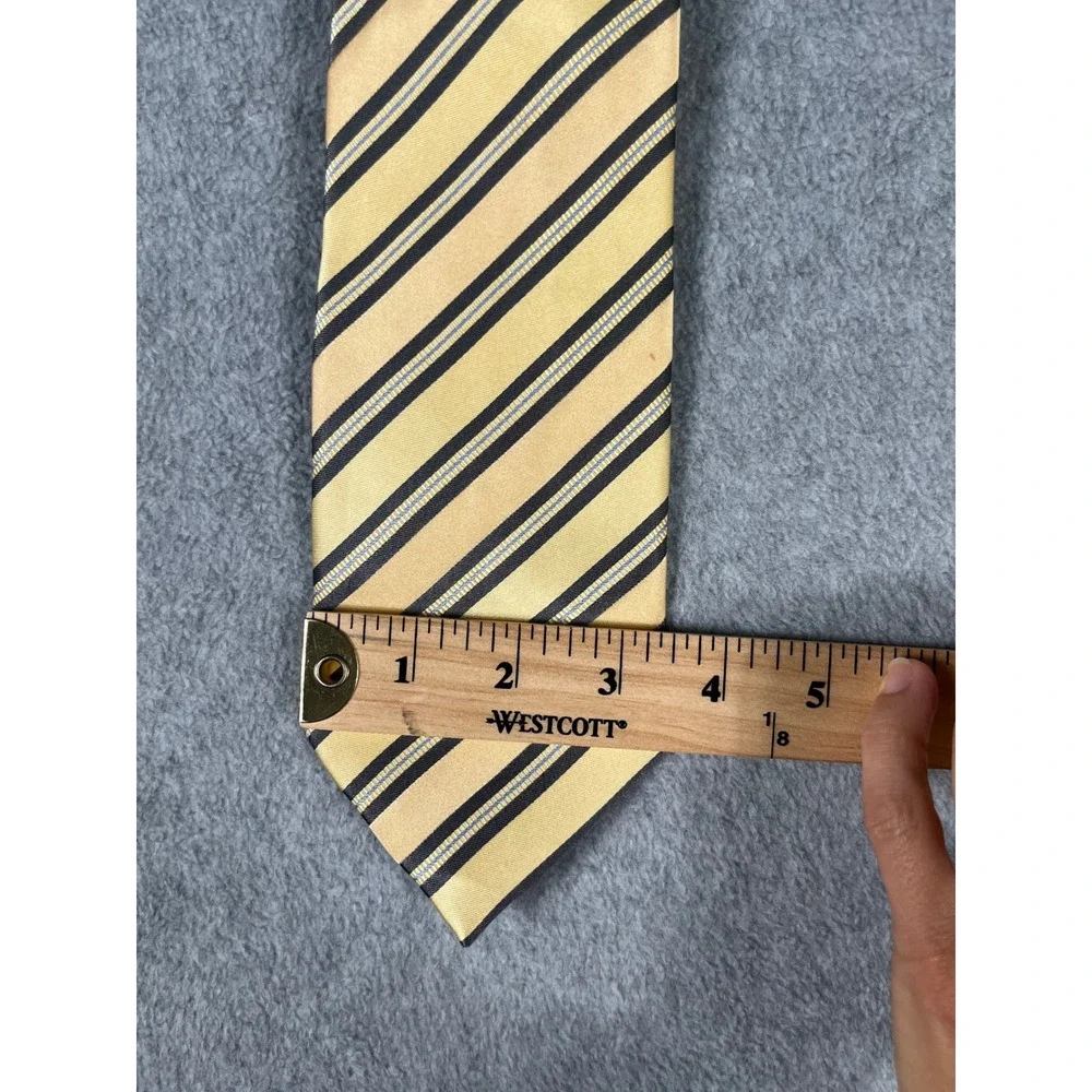 Donald J Trump Signature Silk Tie Gold Navy Blue Striped Crest Hand Made